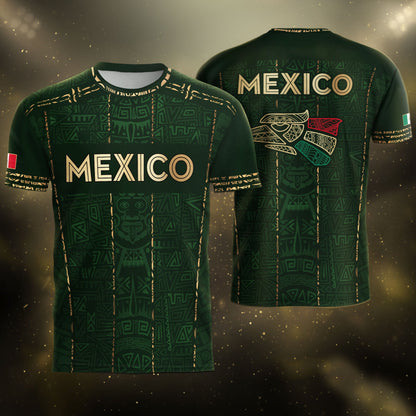 Mexico Soccer Jersey Green Pattern, Stylish Aztec Football Shirt Fans