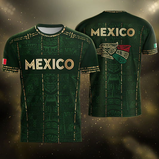 Mexico Soccer Jersey Green Pattern, Stylish Aztec Football Shirt Fans