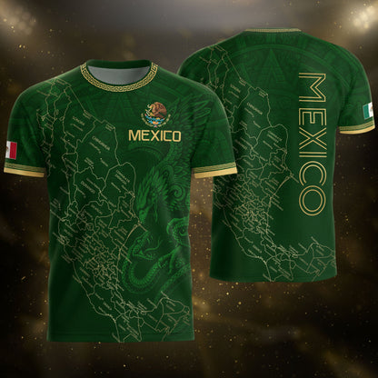 Men's Green Mexico Map Eagle & Snake Graphic T-Shirt – Mexico Country Outline Print Tee