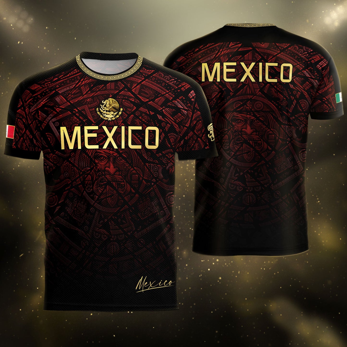 Mexico Football Jersey Maroon Gold Aztec Style – Breathable Shirt for Soccer Fans