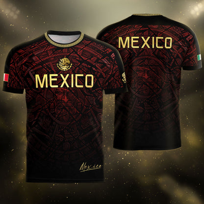 Mexico Football Jersey Maroon Gold Aztec Style – Breathable Shirt for Soccer Fans