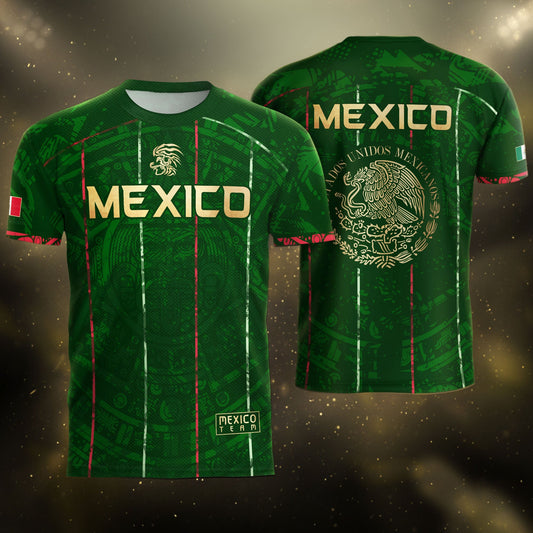 Mexico Soccer Jersey Green Aztec Heritage Pride - Estados Unidos Mexicanos Football Shirt