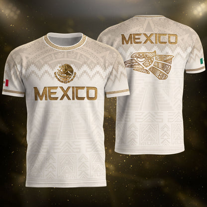 Men's Black Mexico Aztec Calendar Graphic T-Shirt – Gold Mexico Eagle Heritage Print Tee