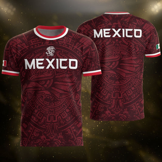 Men's Burgundy Mexico Aztec Eagle Graphic T-Shirt – Tribal Heritage Mexico Print Tee