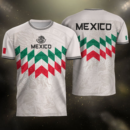 Mexico Soccer Jersey White Chevron Aztec - Mexico National Team Fan Heritage Shirt