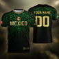 Custom Mexico Soccer Jersey – Green Aztec Calendar Pattern Black Football Shirt