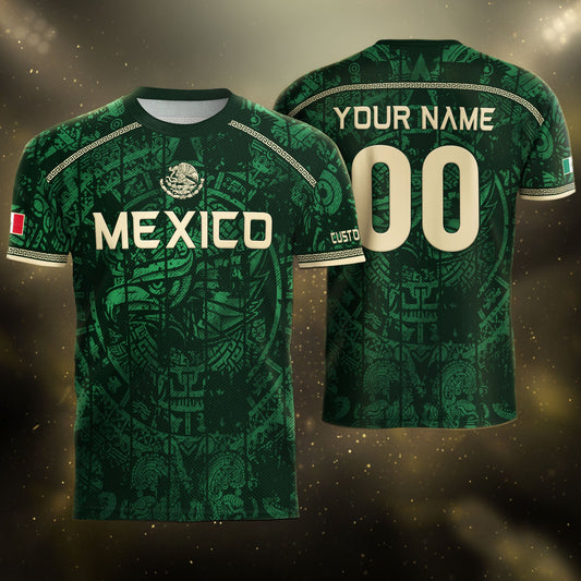Custom Mexico Soccer Jersey Aztec Calendar Green Heritage Personalized Football Shirt