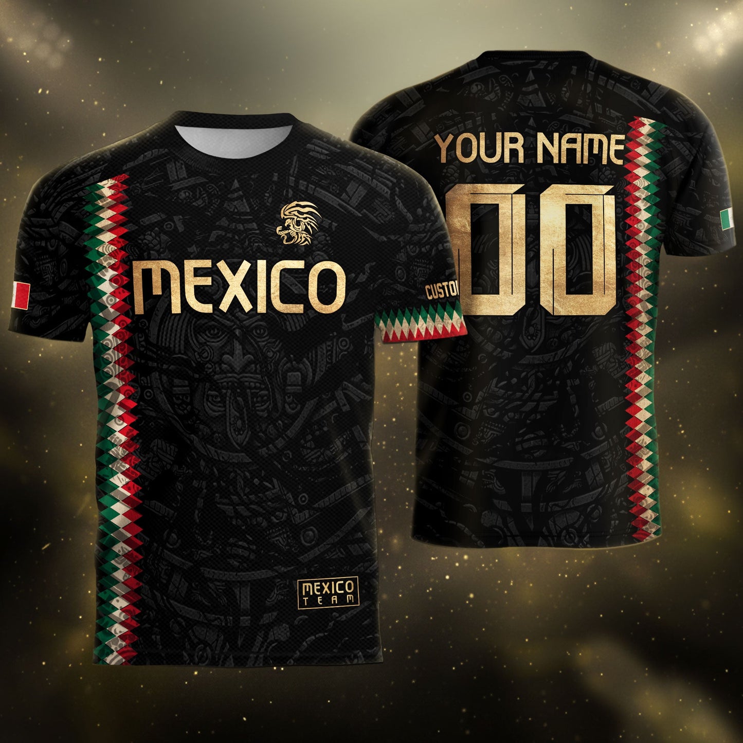 Custom Mexico Soccer Jersey Men Women Black Gold Mexican Football Jersey Playera De Mexico Jersey De Mexico