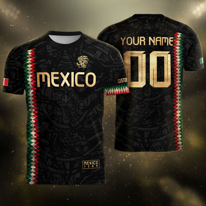 Custom Mexico Soccer Jersey Men Women Black Gold Mexican Football Jersey Playera De Mexico Jersey De Mexico