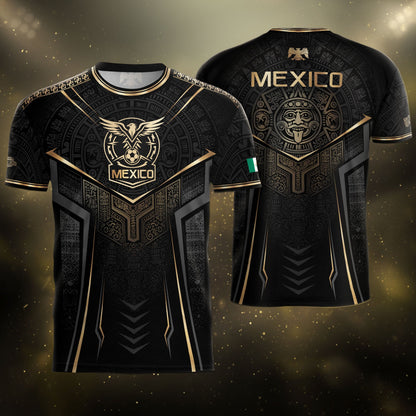 Mexico Soccer Jersey - Black & Gold Aztec Sun Stone Tribal Football Shirt