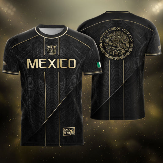 Mexico Soccer Jersey - Black & Gold Aztec Heritage Tribal Football Shirt