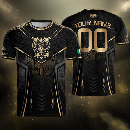 Black Mexico Custom Soccer Jersey Team Apparel Aztec Sun Warrior Football Top
