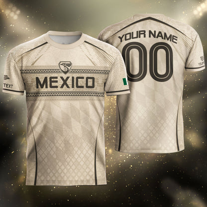 Personalized Beige Mexico Soccer Jersey Aztec Tribal Cream Sport Shirt