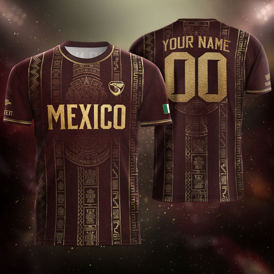Mexico Soccer Jersey Custom Name Number Aztec Calendar Maroon Shirt
