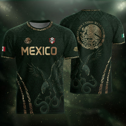 Green Mexico Soccer Jersey Gold Eagle Snake Aztec Mexican Football Shirt
