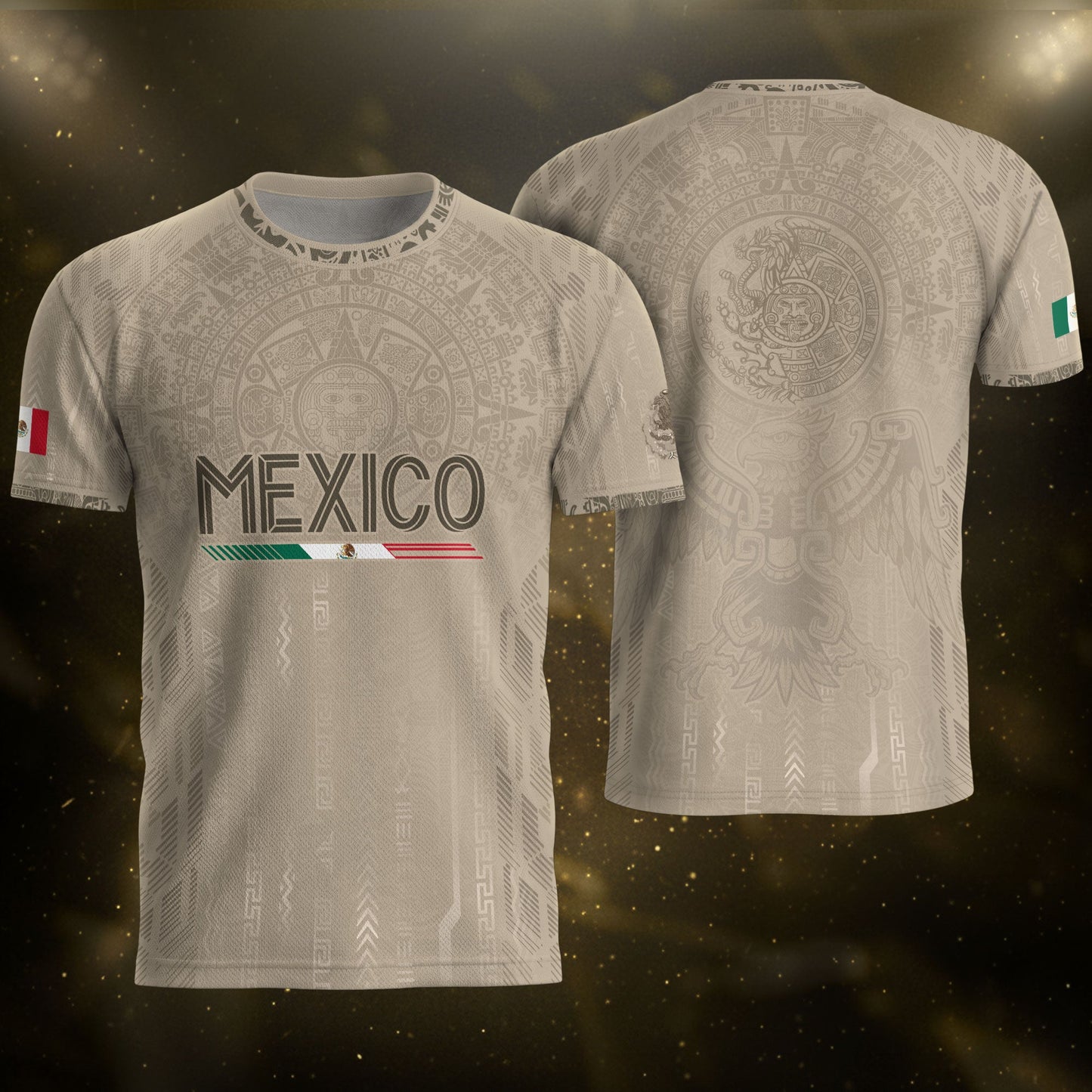 Mexico Soccer Jersey Beige Aztec Calendar Mexican Football Fan Shirt Tee