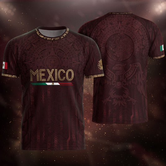 Mexico Football Jersey Maroon Aztec Calendar Soccer Shirt for Mexico Fans
