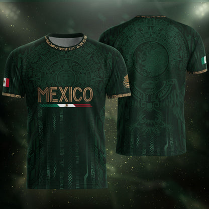 Mexico Soccer Jersey Green Gold Aztec Calendar Mexican Football Shirt Tee