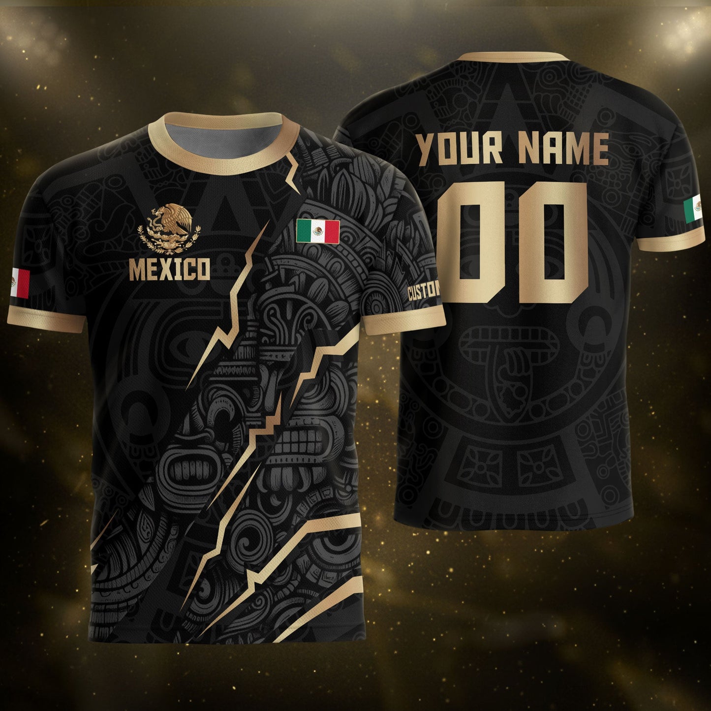 Mexico Soccer Jersey Black Gold Aztec Eagle Heritage Custom Mexican Football Shirt