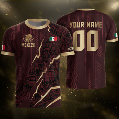 Custom Mexican Heritage Jersey Maroon Aztec Design Mexico Eagle Soccer Shirt Men Women