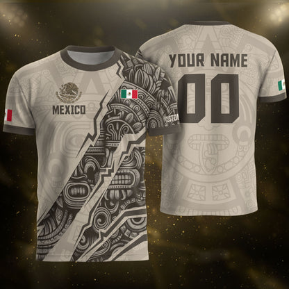 Custom Beige Mexico Soccer Jersey Aztec Eagle Heritage Gold Trim Mexican Football Shirt