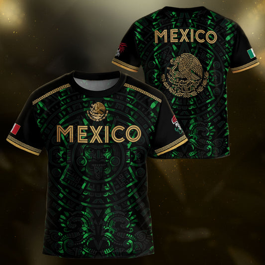 Mexico Kids Soccer Jersey Black Green Aztec Calendar Gold Youth Football Shirt