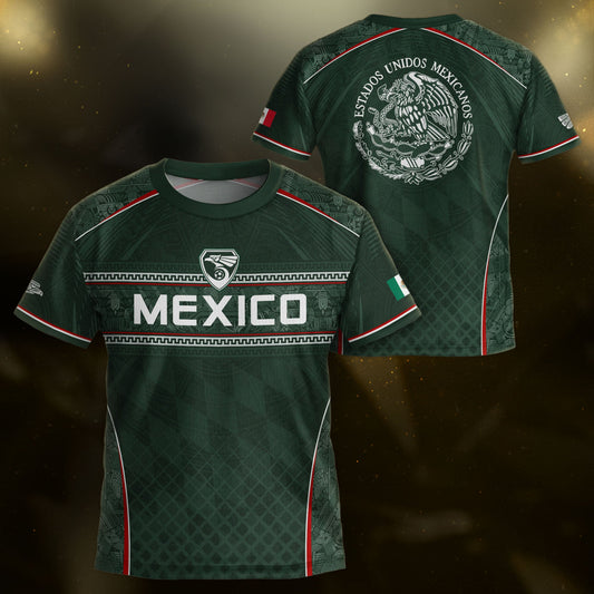 Youth Mexico Soccer Jersey Green National Coat of Arms Aztec Heritage Football Shirt Set