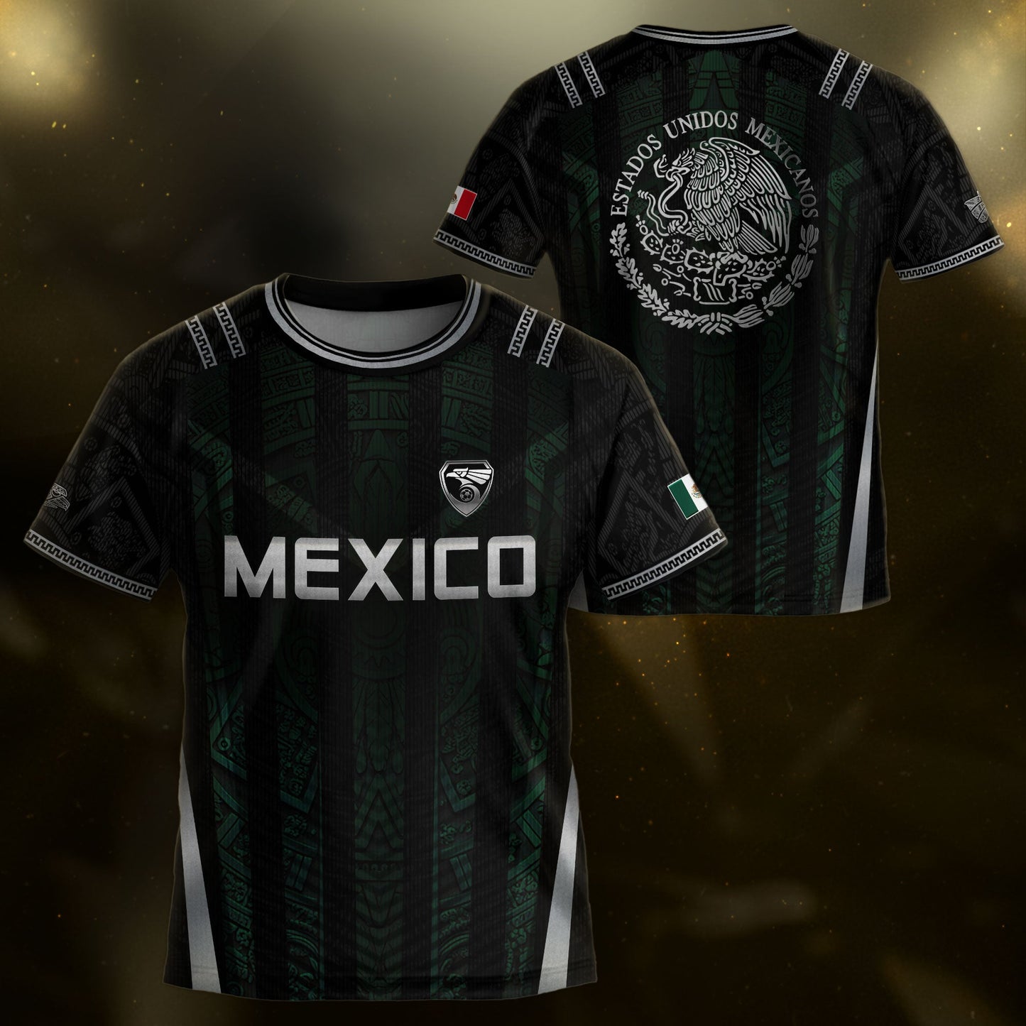Mexico Soccer Jersey Black Green National Coat of Arms Heritage Football Shirt Set