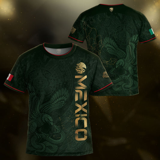 Mexico Kids Soccer Jersey Youth Green Gold Aztec Eagle Heritage Football Graphic Shirt