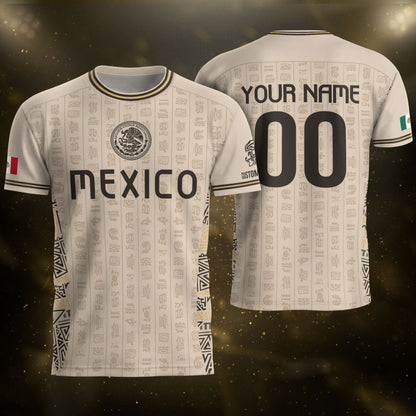 Custom Mexico Soccer Jersey Sand Mayan Glyphs Culture Men Mexican Football Shirt