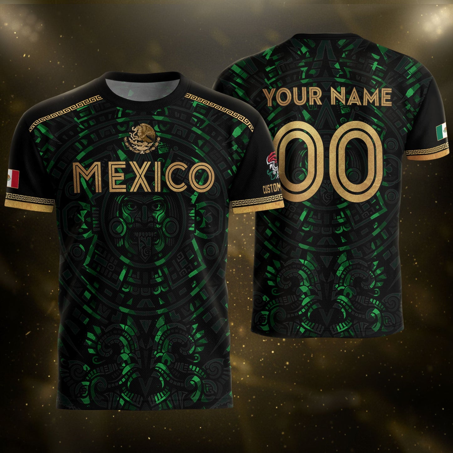 Custom Mexico Soccer Jersey Green Men Aztec Calendar Heritage Mexican Football Shirt