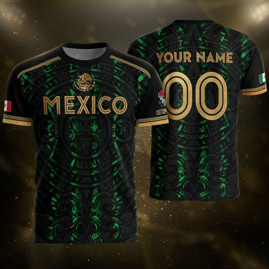Custom Mexico Soccer Jersey Green Men Aztec Calendar Heritage Mexican Football Shirt