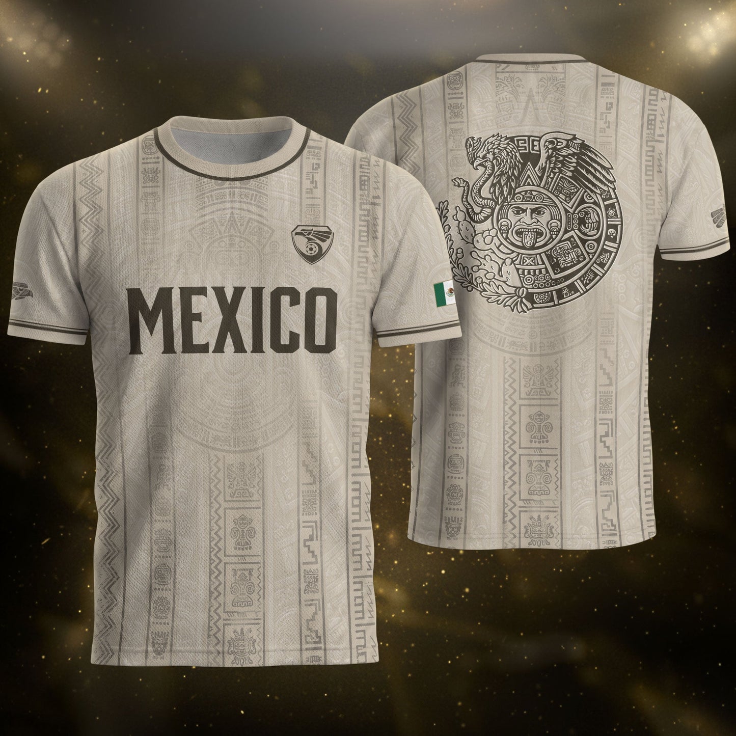 Mexico Soccer Jersey Men White Aztec Pattern Football Shirt Classic Fan Apparel