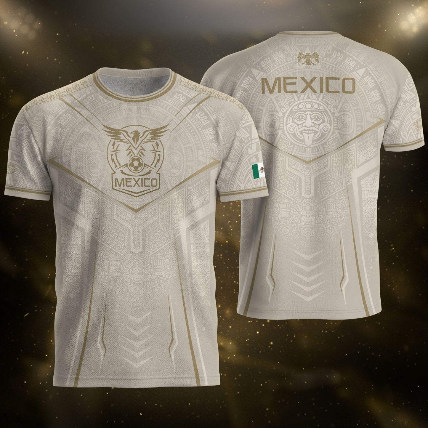 Mexico Soccer Jersey Aztec Eagle Heritage Football Men Shirt Mexico Fan Tee Beige
