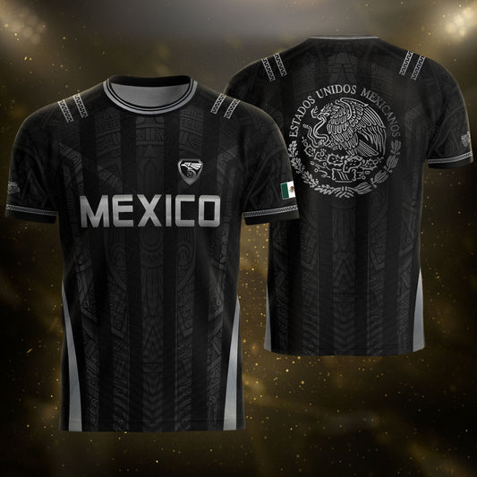 Mexico Soccer Jersey Men Black Aztec Eagle Crest Mexican Football Shirt