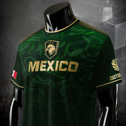 Custom Mexico Green Eagle Soccer Jersey Gold Crest Heritage Edition