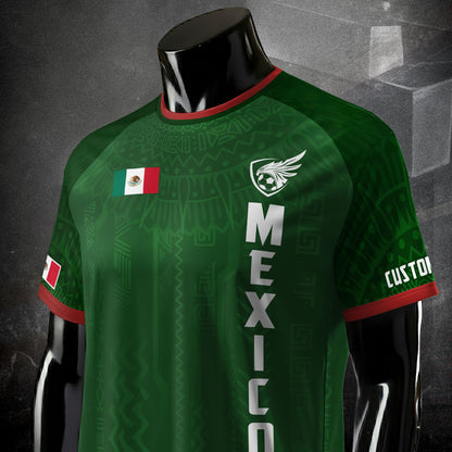 Custom Soccer Jersey Mexico Green Aztec Pattern Design