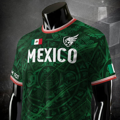 Custom Soccer Jersey Mexico Green Aztec Calendar Design