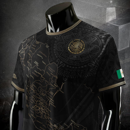 Mexico Soccer Jersey Black Aztec Sunstone Heritage Map Design Bundle
