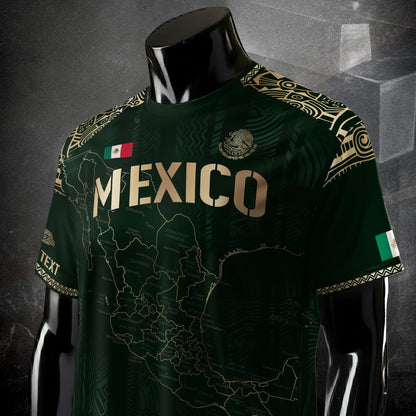 Custom Mexico Green Gold Map Aztec Heritage Soccer Jersey