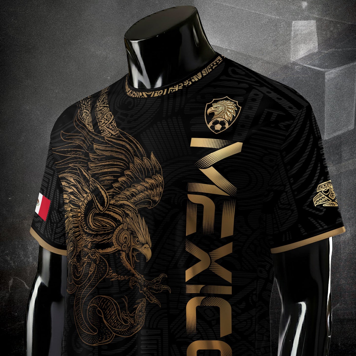 Mexico Aztec Heritage Soccer Jersey 3-Pack Bundle – Black Gold Eagle Warrior + Green Gold Heritage + Red Gold Eagle & Serpent