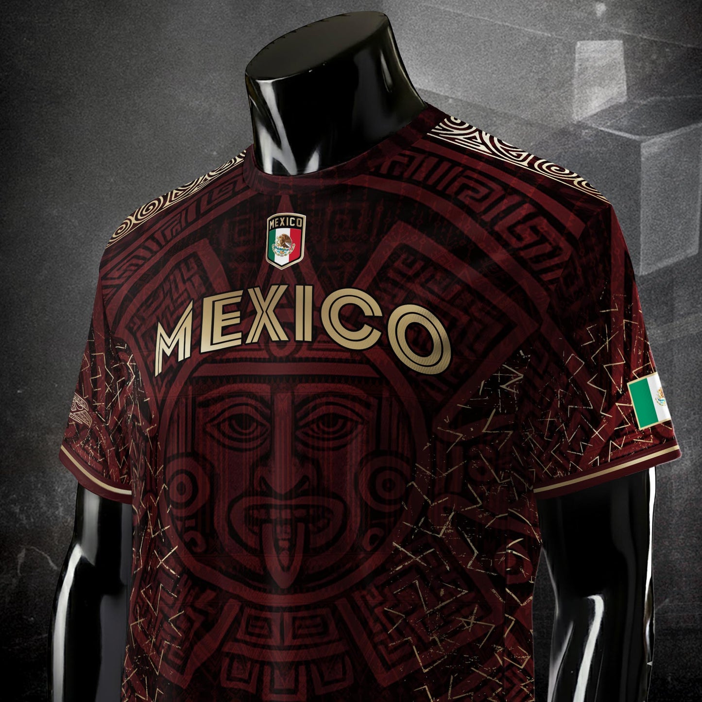 Mexico Burgundy Aztec Sun God Heritage Soccer Jersey