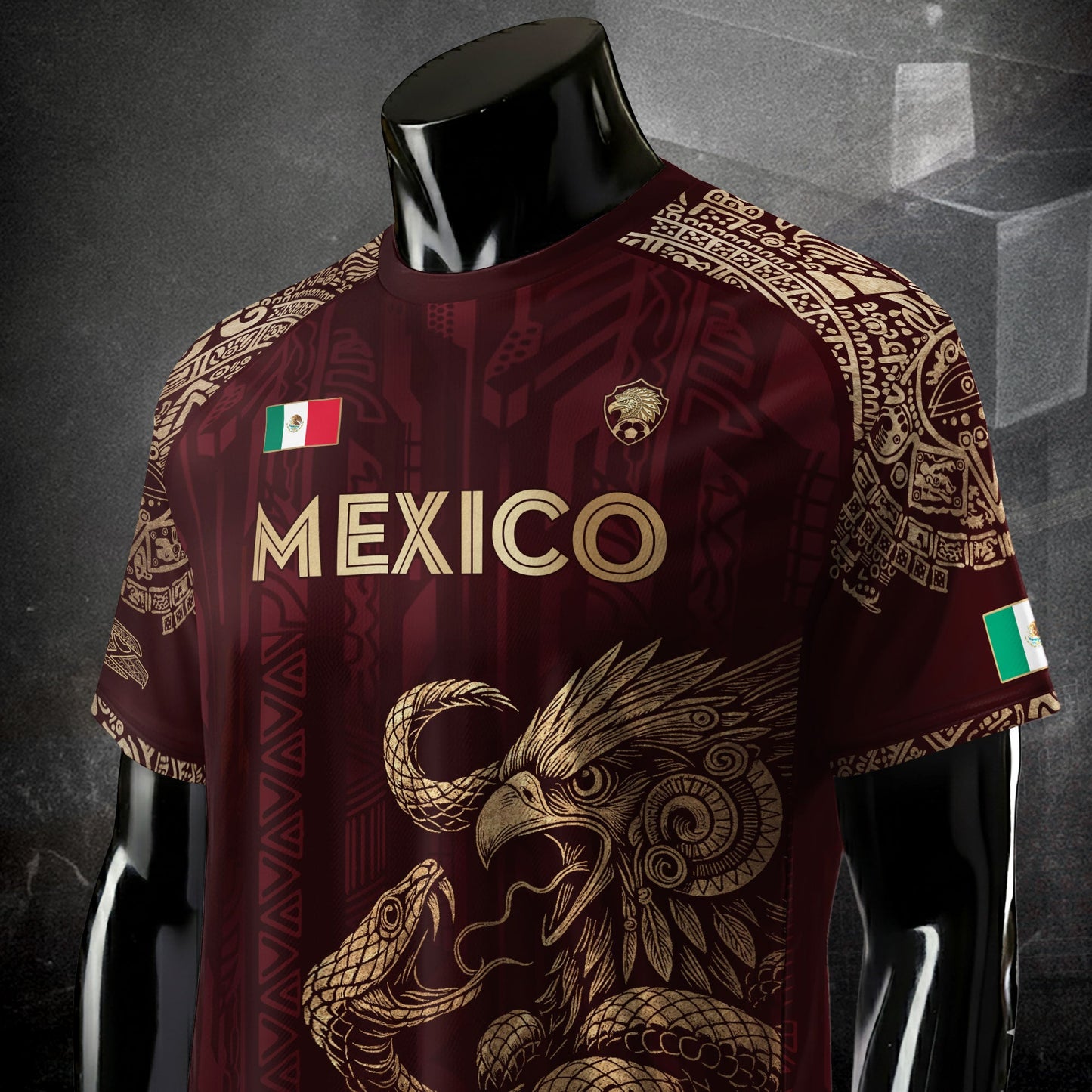 Mexico Aztec Heritage Soccer Jersey 3-Pack Bundle – Black Gold Eagle Warrior + Green Gold Heritage + Red Gold Eagle & Serpent