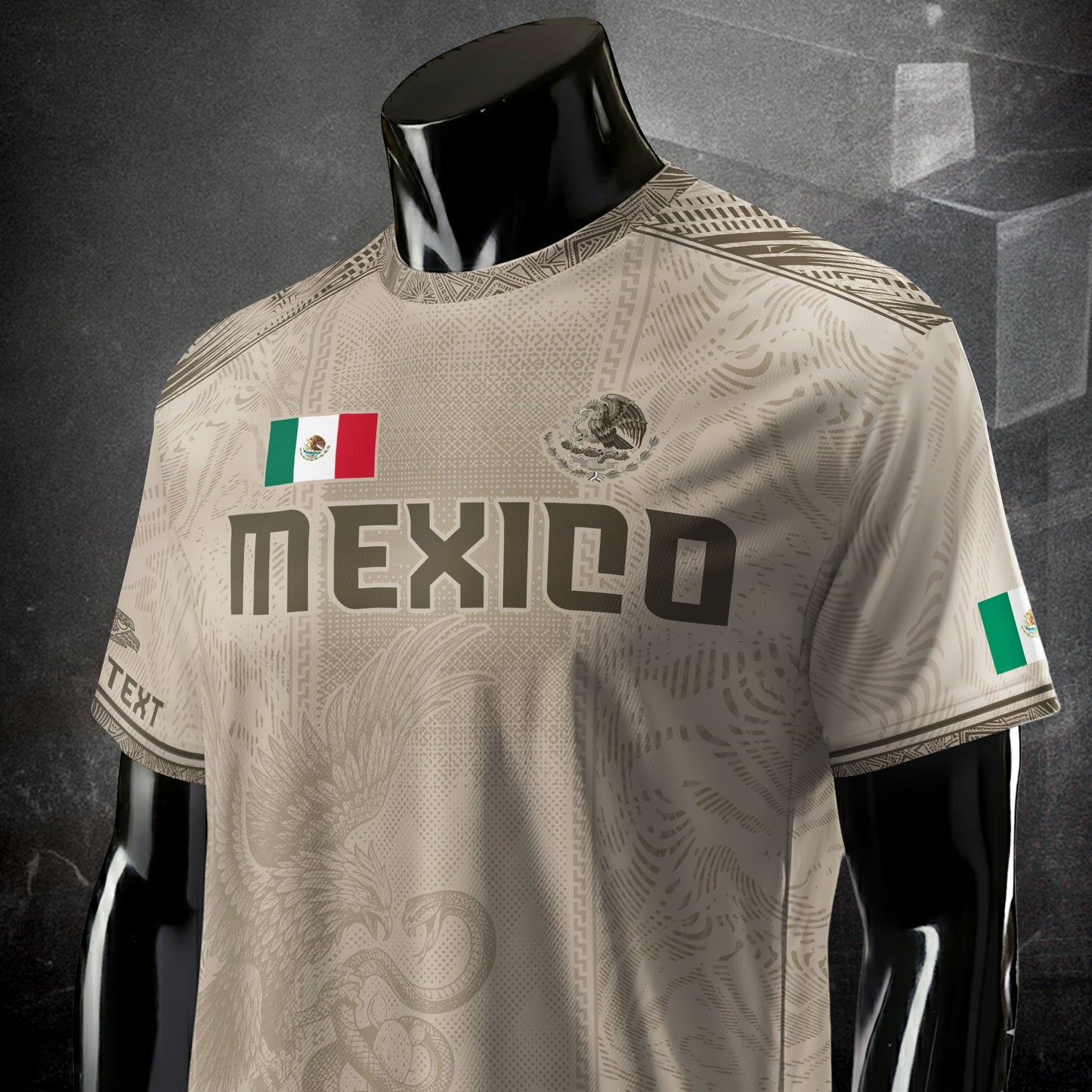 Custom Mexico Beige Eagle Aztec Calendar Soccer Jersey