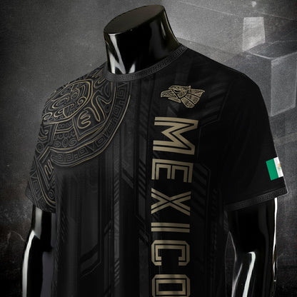 Mexico Black Gold Aztec Mayan Calendar Eagle Heritage National Soccer Jersey