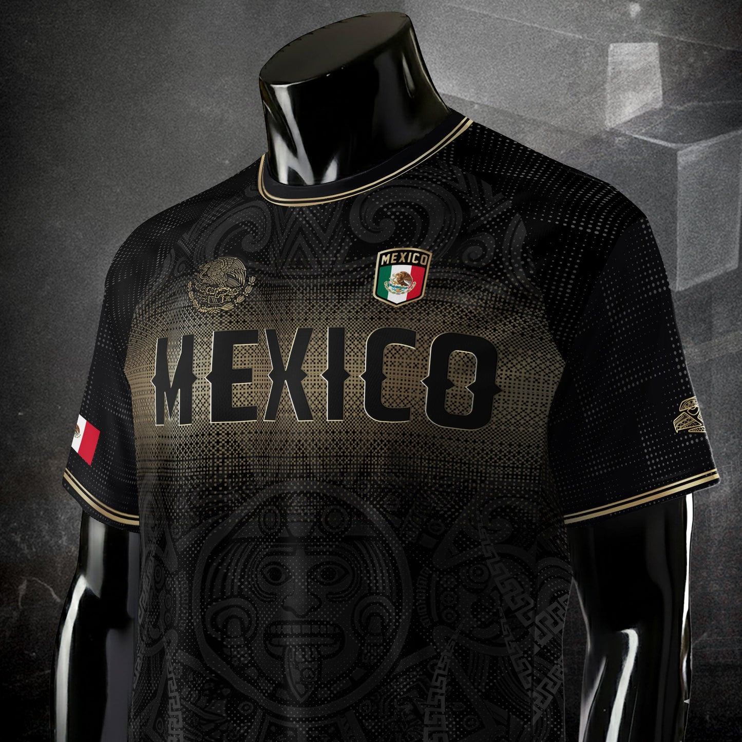 Mexico Black Gold Aztec Calendar Sun God Heritage National Soccer Jersey