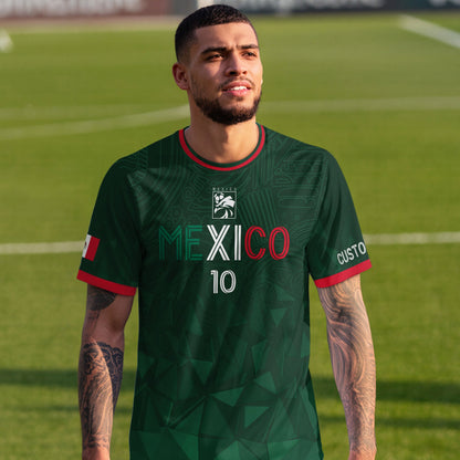 Custom Soccer Jersey Mexico Green Geometric Aztec Design