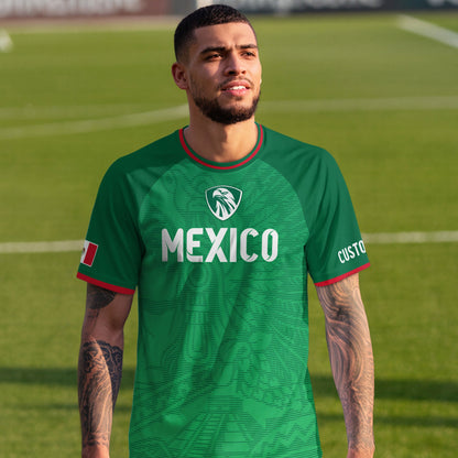 Custom Mexico Green Aztec Pattern Crest Design Soccer Jersey