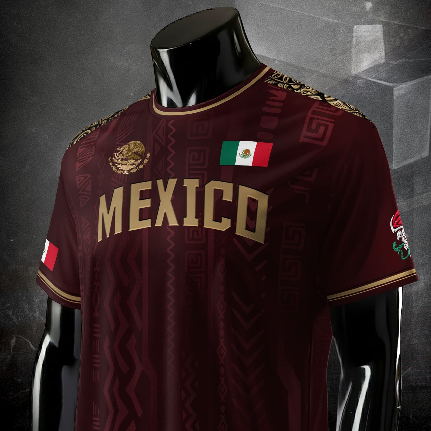 Mexico Burgundy Gold National Emblem Soccer Jersey