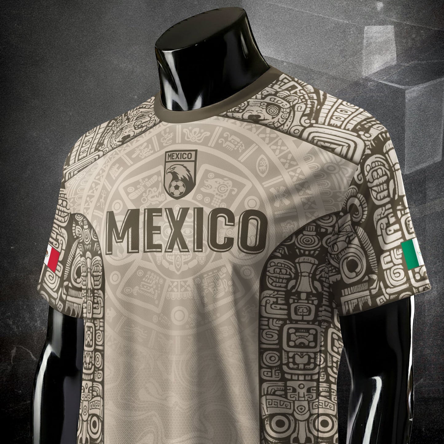 Mexico Aztec Heritage Vintage Beige Olive Eagle Pattern Soccer Jersey